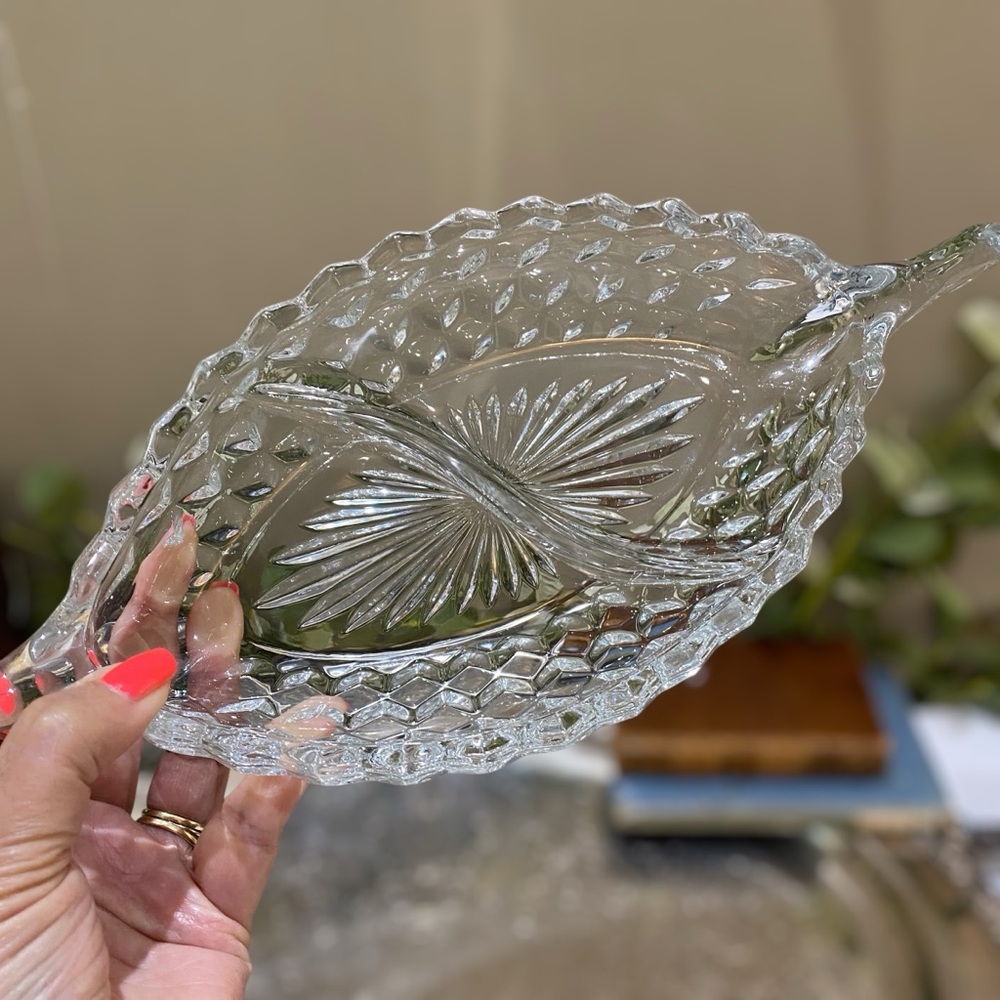 Vintage Fostoria American Elegant Glass 12” Divided Relish Appetizer Dish Bowl